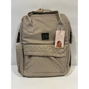 Paris Hilton Travel Laptop Bag Cream Quilted Nylon Backpack INV01036 NEW